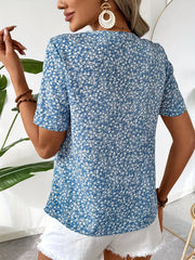 Elise™ | Blue Floral Short-Sleeved Shirt