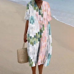 Emma™ | Retro Plaid V-Neck Cotton Beach Dress