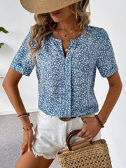 Elise™ | Blue Floral Short-Sleeved Shirt