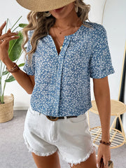 Elise™ | Blue Floral Short-Sleeved Shirt