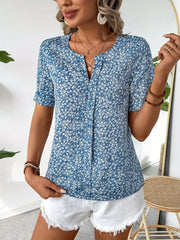 Elise™ | Blue Floral Short-Sleeved Shirt