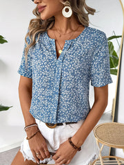 Elise™ | Blue Floral Short-Sleeved Shirt