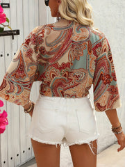 Selena™ | Paisley Print Knot Front Blouse