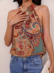 Serena™ | Paisley Print Halter Neck Blouse