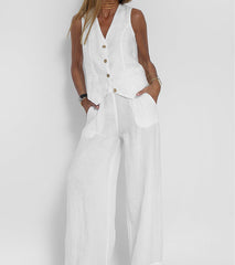 Shonda™ | Buttoned Vest & Wide-Leg Trousers Set