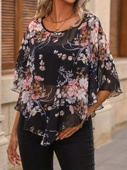 Evelyn™ | Floral Print Asymmetrical Blouse