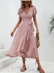 Daisy™ Floral Print Surplice Neck Tied Dress