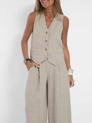 Shonda™ | Buttoned Vest & Wide-Leg Trousers Set