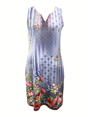 Catherine™ Floral Print Notched Neck Dress