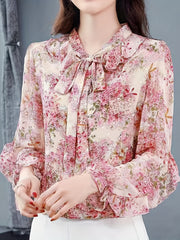 Selena™ | Feminine Floral Ruffle Trim Blouse