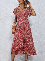 Daisy™ Floral Print Surplice Neck Tied Dress