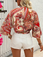 Selena™ | Paisley Print Knot Front Blouse