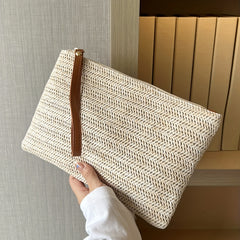 Straw Woven Clutch Bag, Trendy Braided Waist Purse, Women's Zipper Handbags For Phone Coin Key