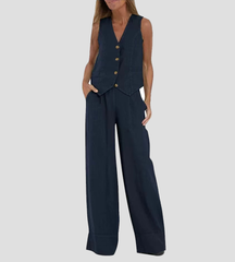 Shonda™ | Buttoned Vest & Wide-Leg Trousers Set