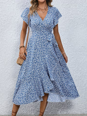 Daisy™ Floral Print Surplice Neck Tied Dress