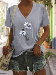 Eden™ Summer Floral Print V-Neck T-Shirt