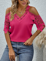 Charlotte™ | Lace Cold Shoulder V-Neck Blouse