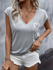 Ella™ Casual Heart Print V Neck T-shirt