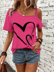 Elizabeth™ Heart Print One Shoulder T-shirt