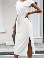 Tara™ Solid Tie Waist Split Side Dress