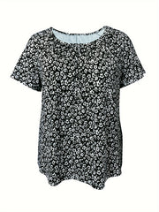 Ella™ | Floral Print Ruched Crew Neck T-Shirt