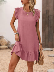 Aria™ I Casual Ruched Sleeve Crew Neck Dress