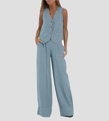 Shonda™ | Buttoned Vest & Wide-Leg Trousers Set