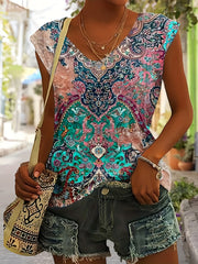 Aria™ | Ethnic Floral Print V-Neck Tank Top