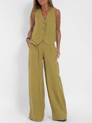 Shonda™ | Buttoned Vest & Wide-Leg Trousers Set