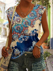 Aria™ | Ethnic Floral Print V-Neck Tank Top