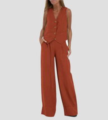 Shonda™ | Buttoned Vest & Wide-Leg Trousers Set