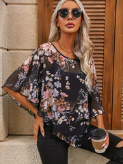 Evelyn™ | Floral Print Asymmetrical Blouse