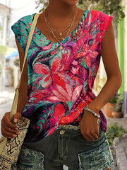 Aria™ | Ethnic Floral Print V-Neck Tank Top