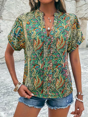 Layla™ | Short Sleeve Paisley Print V-Neck Blouse