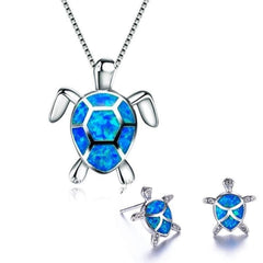 Oceanic™ | Sea Turtle Necklace + Earrings Set in Opal and Silver