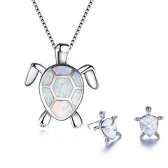 Oceanic™ | Sea Turtle Necklace + Earrings Set in Opal and Silver