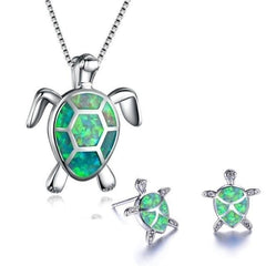 Oceanic™ | Sea Turtle Necklace + Earrings Set in Opal and Silver