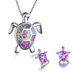 Oceanic™ | Sea Turtle Necklace + Earrings Set in Opal and Silver